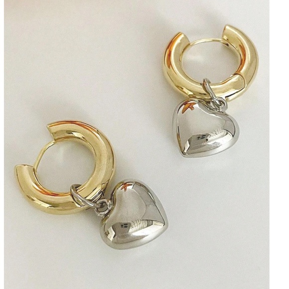 Luxe Heart Hoop Statement Drop Earrings - Picture 3 of 4